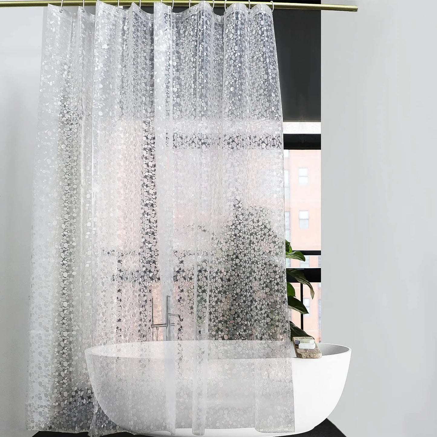 Rideau de douche transparent effet galets