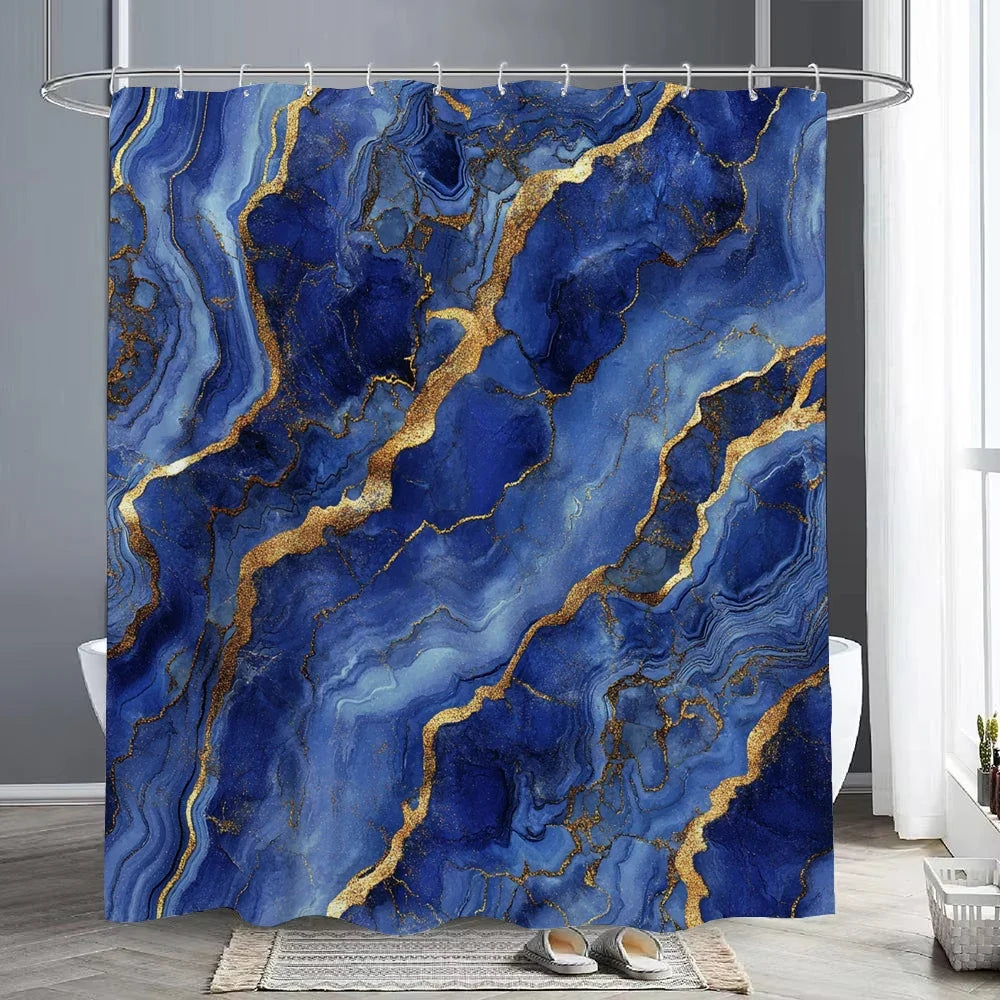 Rideau de douche marbre bleu et or