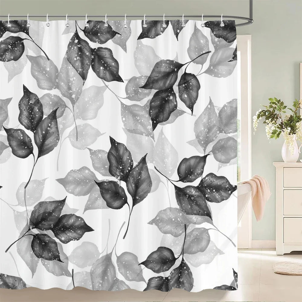 Rideau de douche feuilles noires