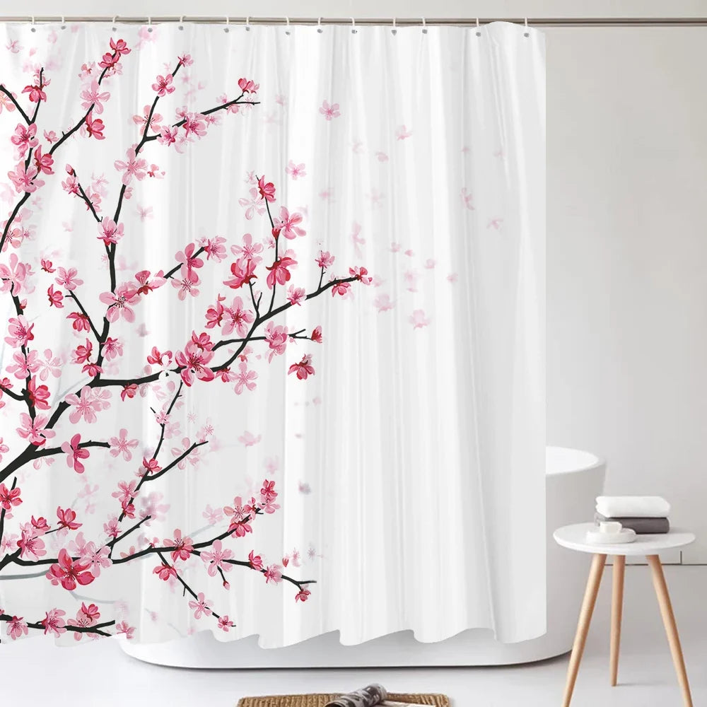 Rideau de douche branche de cerisier rose