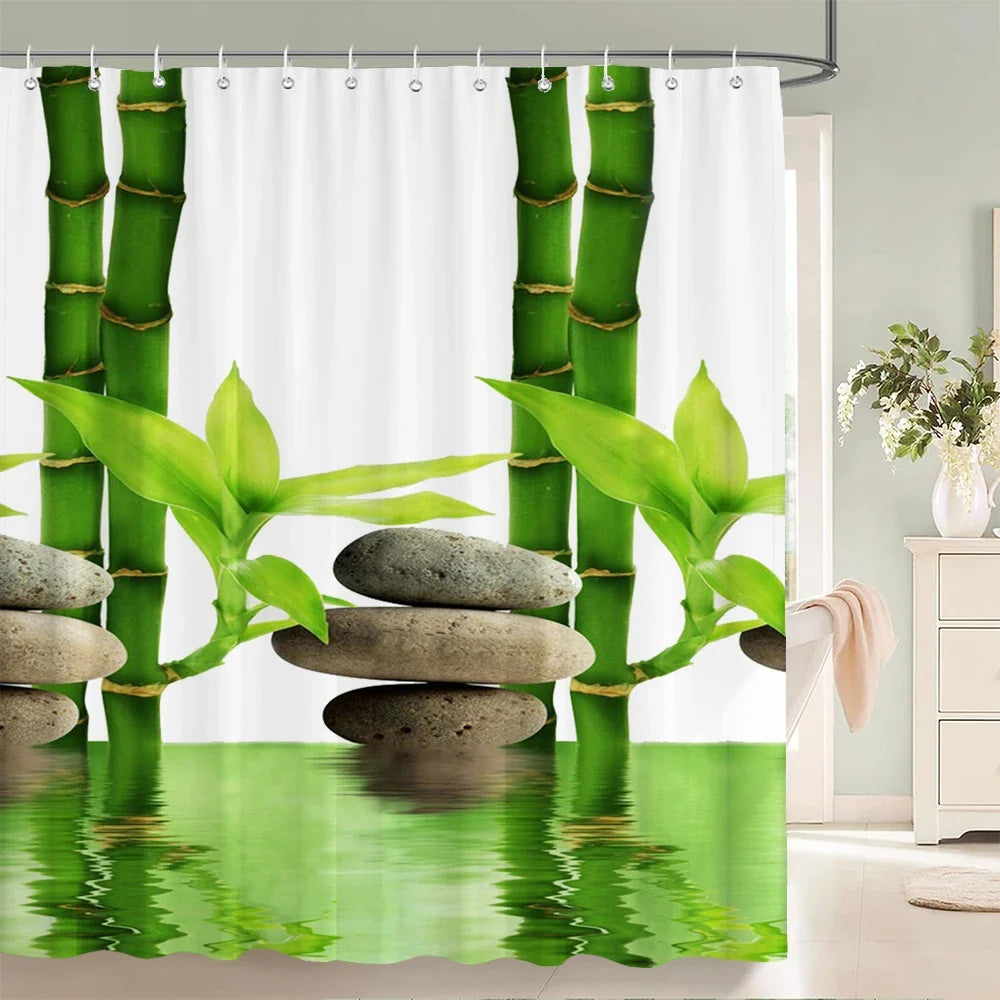 Rideau de douche bambou et galets
