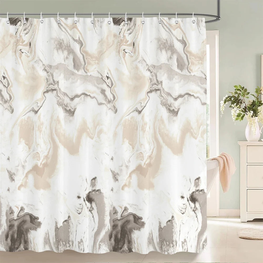 Rideau de douche peinture fluide blanc et beige