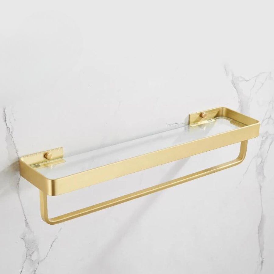 Étagère de douche dorée en verre et aluminium 50 cm avec barre