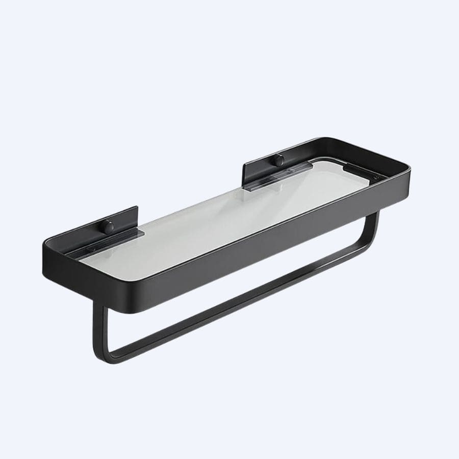 Étagère de douche noir en verre et aluminium 30 cm avec barre