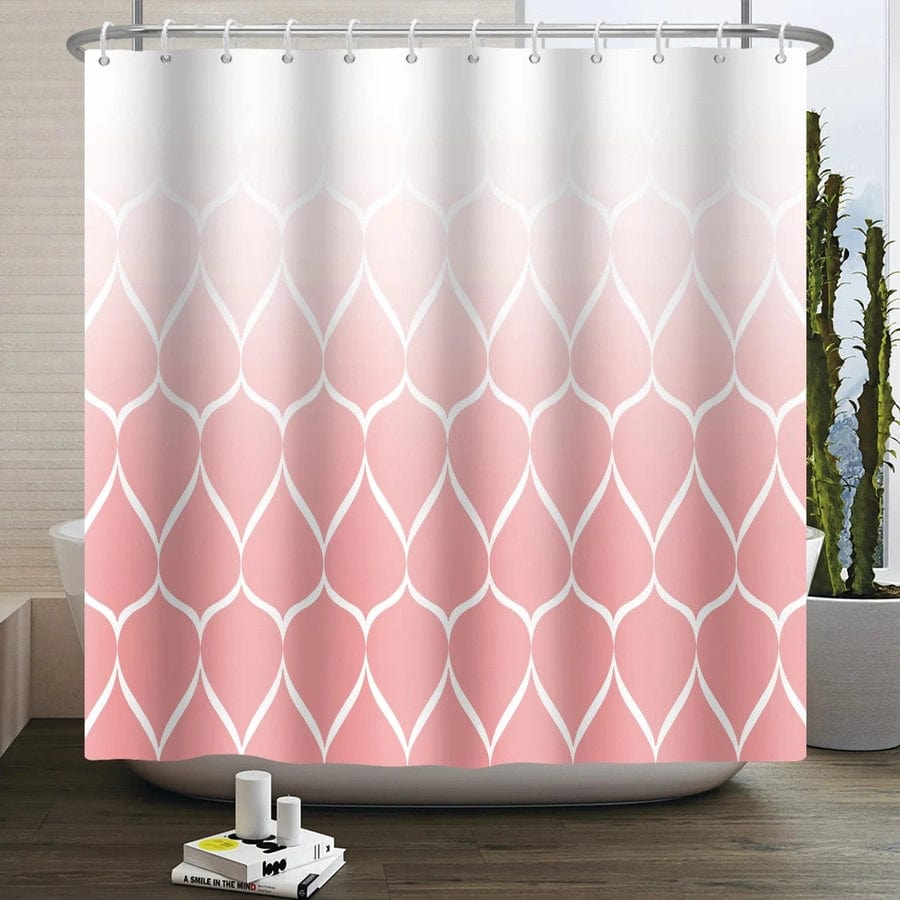 rideau de douche dégradé rose pâle avec motifs | EscaleDouche