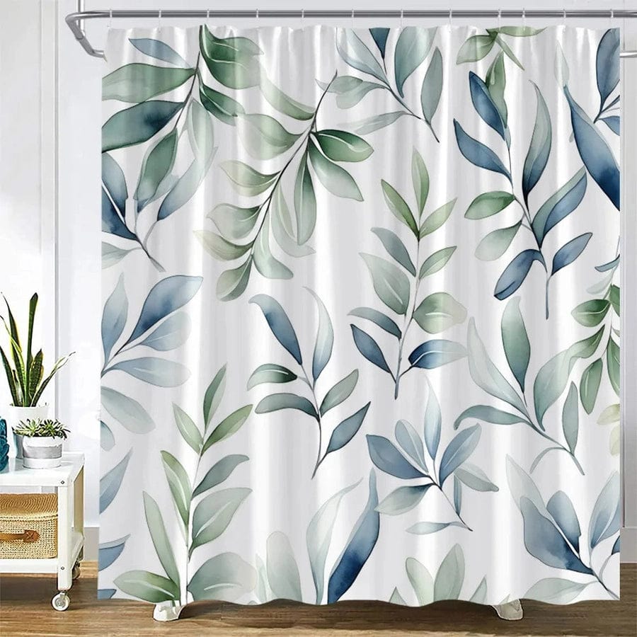 Rideau de douche feuilles bleus et vertes | Escale Douche
