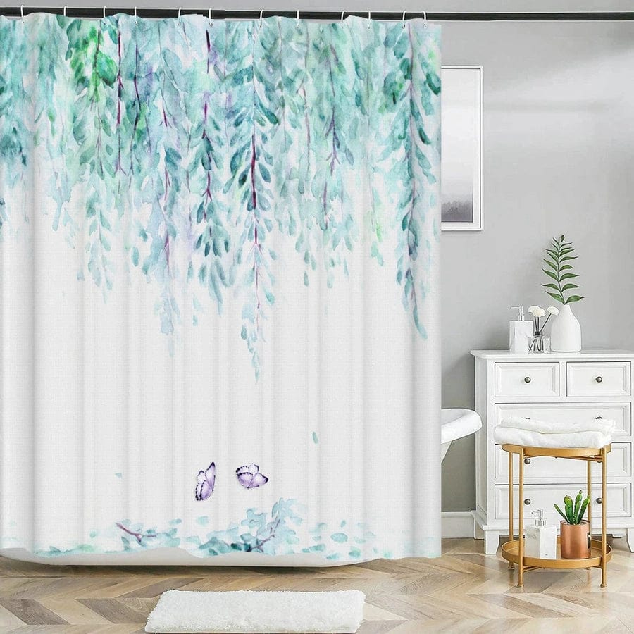 Rideau de douche feuilles tombante bleu | Escale Douche