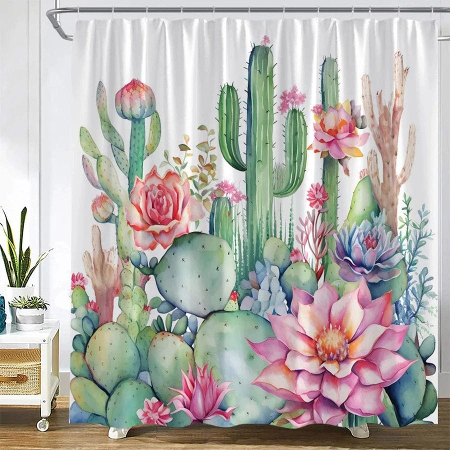 Rideau de douche fleurs et cactus | Escale Douche