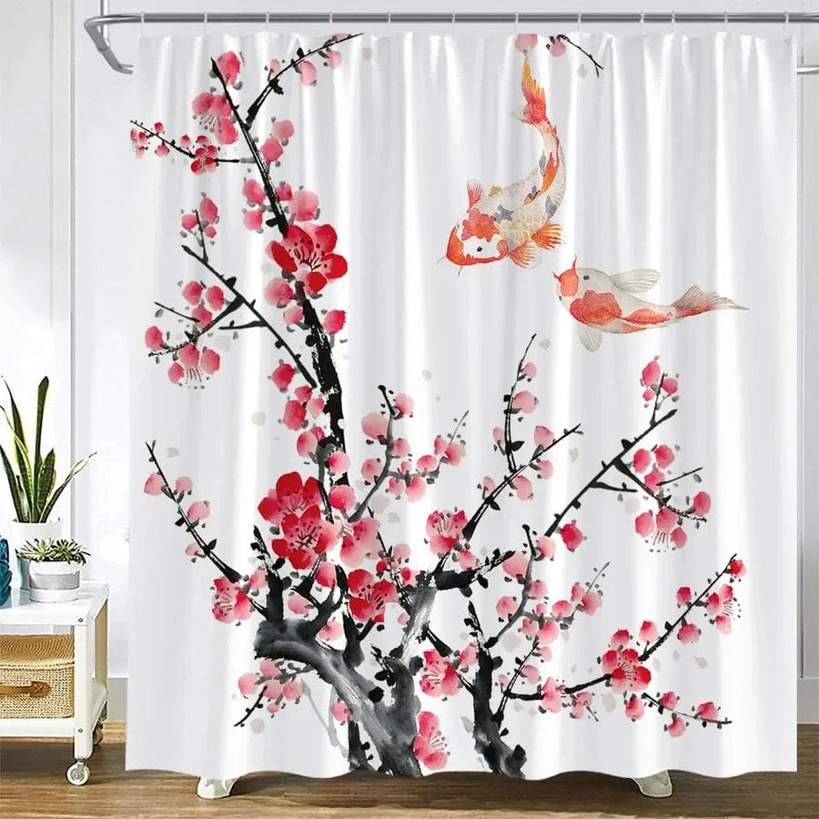 Rideau de douche japonais koïs blanche et orange | Escale Douche