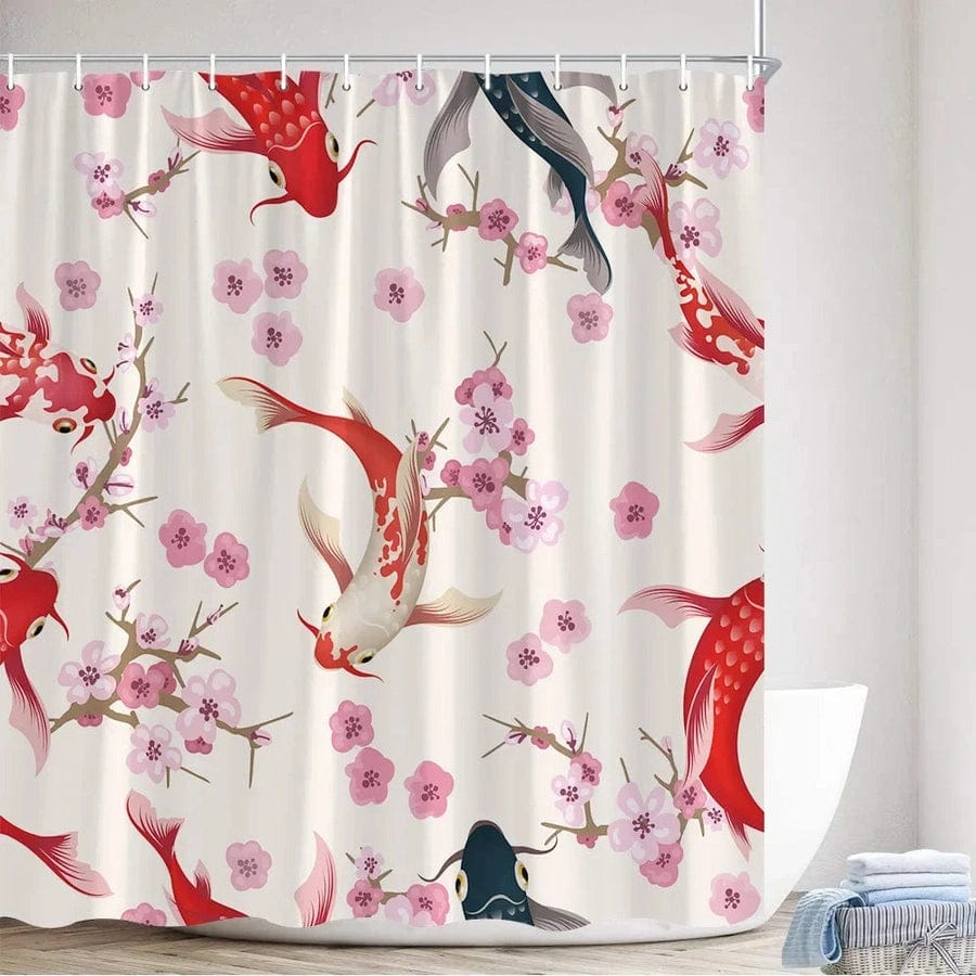Rideau de douche japonais koïs et fleurs | Escale Douche