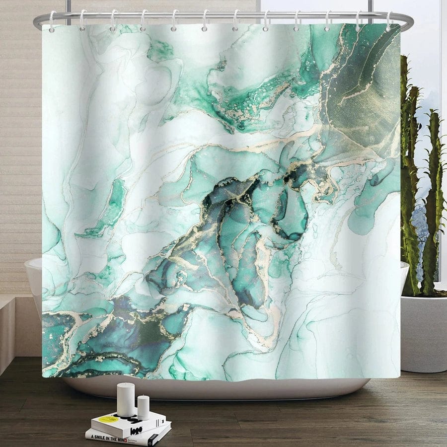 Rideau de douche marbre vert clair / doré | Escale Douche
