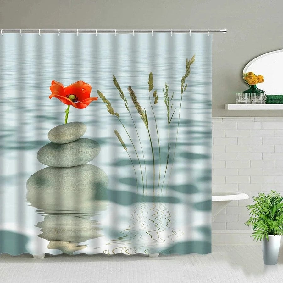 Rideau De Douche Lotus Fleur 90x183cm - Design Zen Et Élégant - Imperméable, Polyester - Pour Salle De Bain