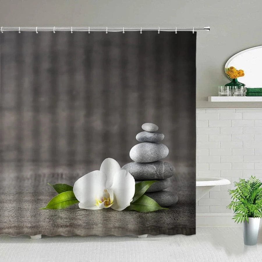 Rideau de douche zen fleur blanche | Escale Douche