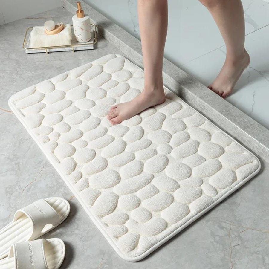 Tapis de bain design galets | Escale Douche Blanc / 40cm x 60cm