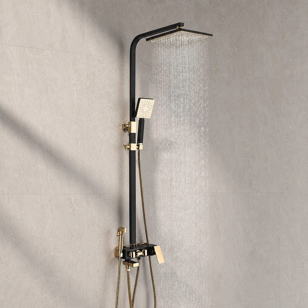 Colonne de douche design à effet pluie Noir et doré