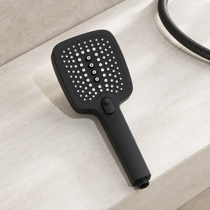 Pommeau de douche carré à effet pluie trois modes Noir