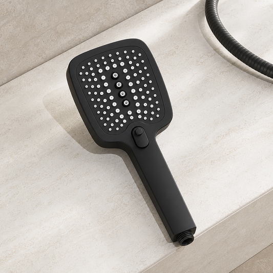 Pommeau de douche carré à effet pluie trois modes Noir