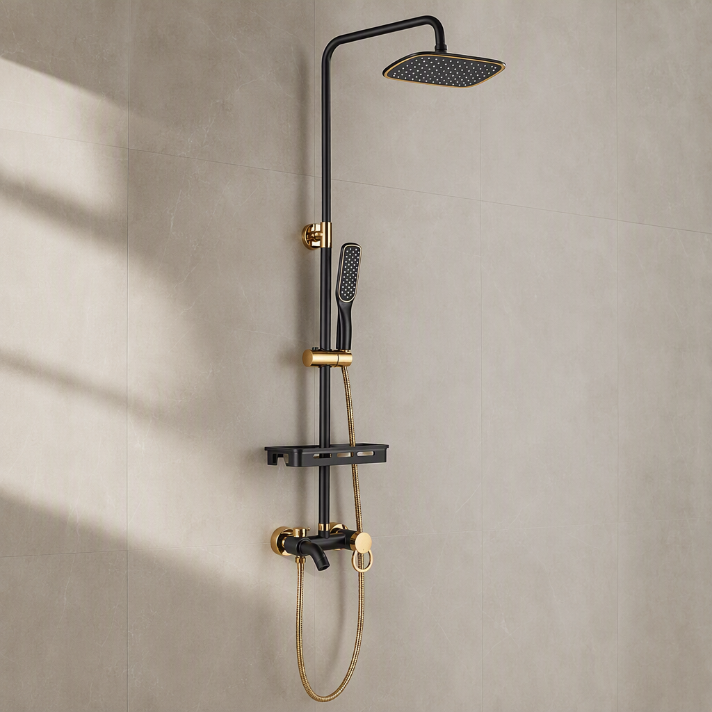 Colonne de douche noire et dorée Noir et doré