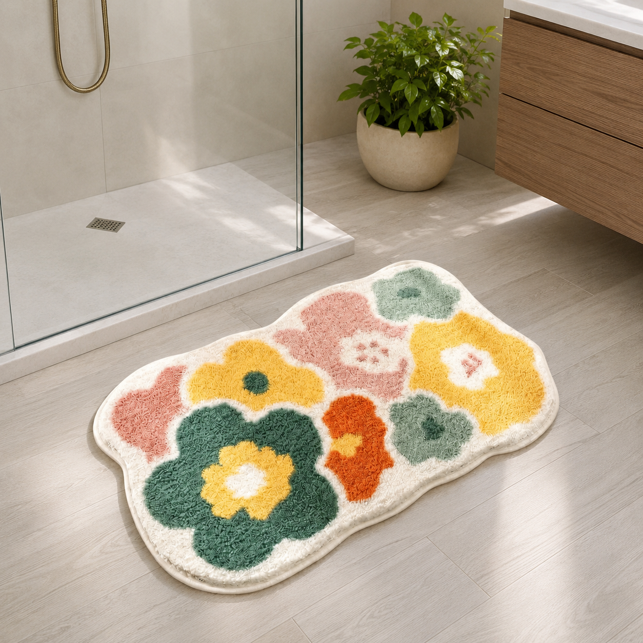 Tapis de bain fleuri