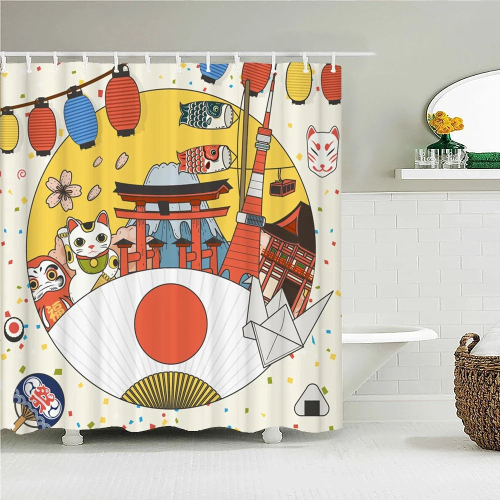 Rideau de douche motifs japonais traditionnels