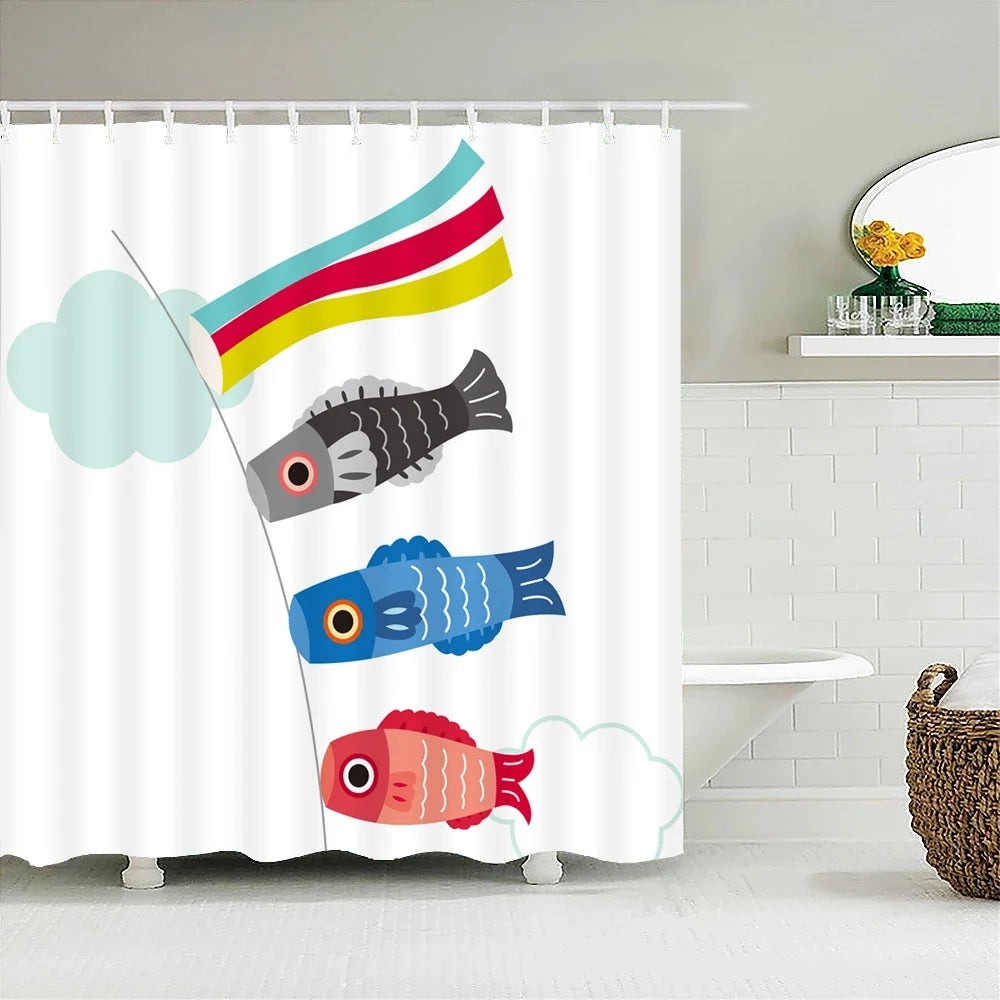 Rideau de douche carpes koi colorées