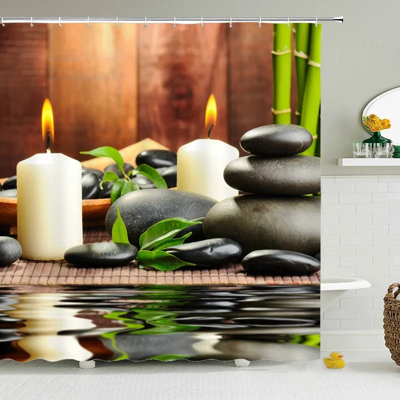 Rideau de douche bougies et galets