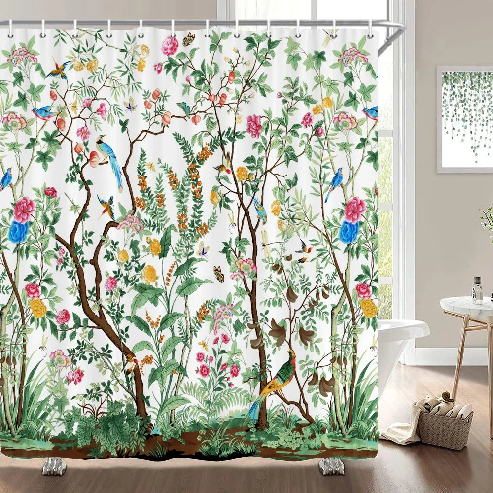 Rideau de douche jardin fleuri