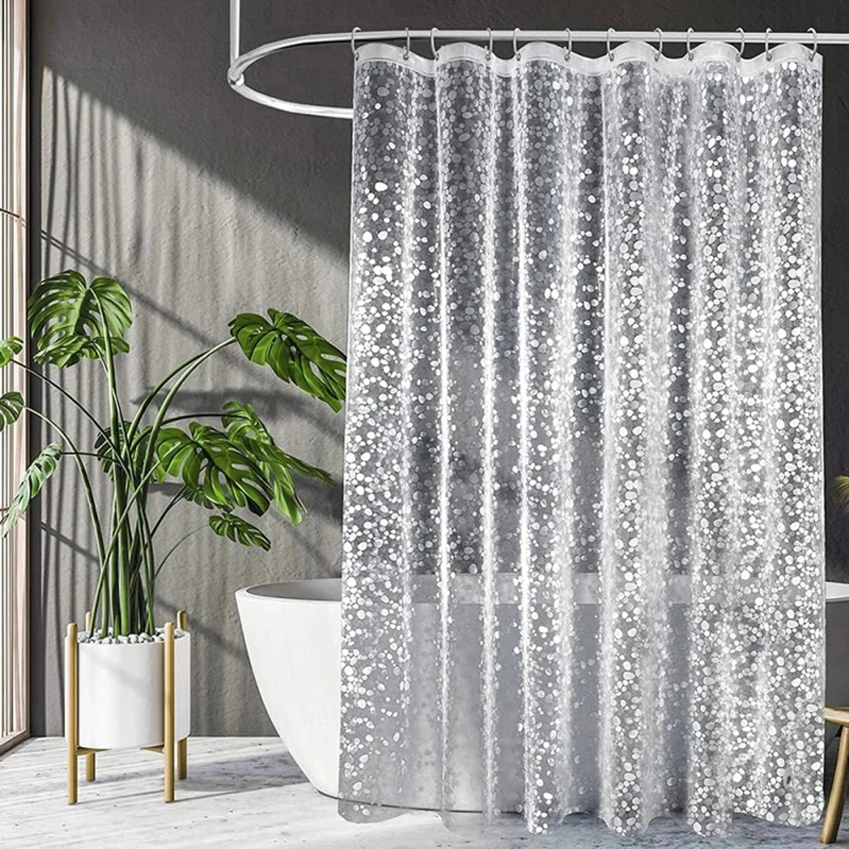 Rideau de douche transparent effet galets