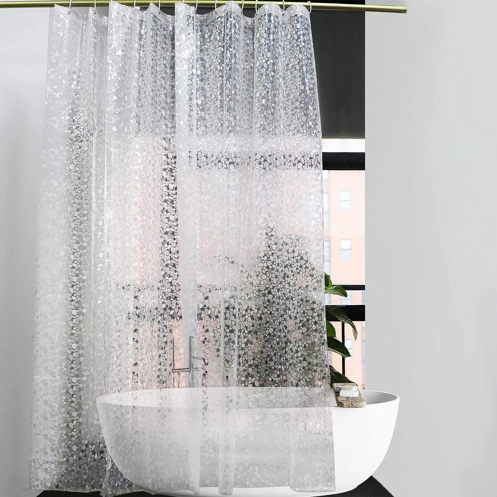Rideau de douche transparent effet galets