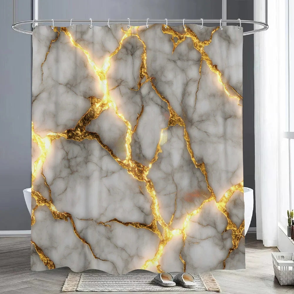 Rideau de douche marbre blanc et or
