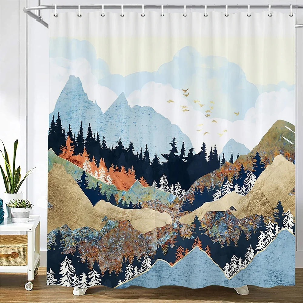 Rideau de douche paysage de montagnes