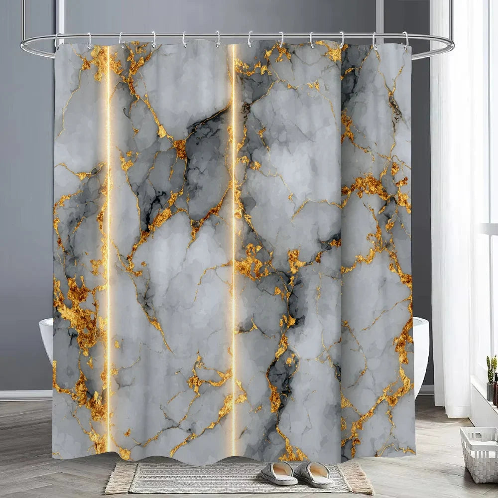 Rideau de douche marbre blanc gris et or