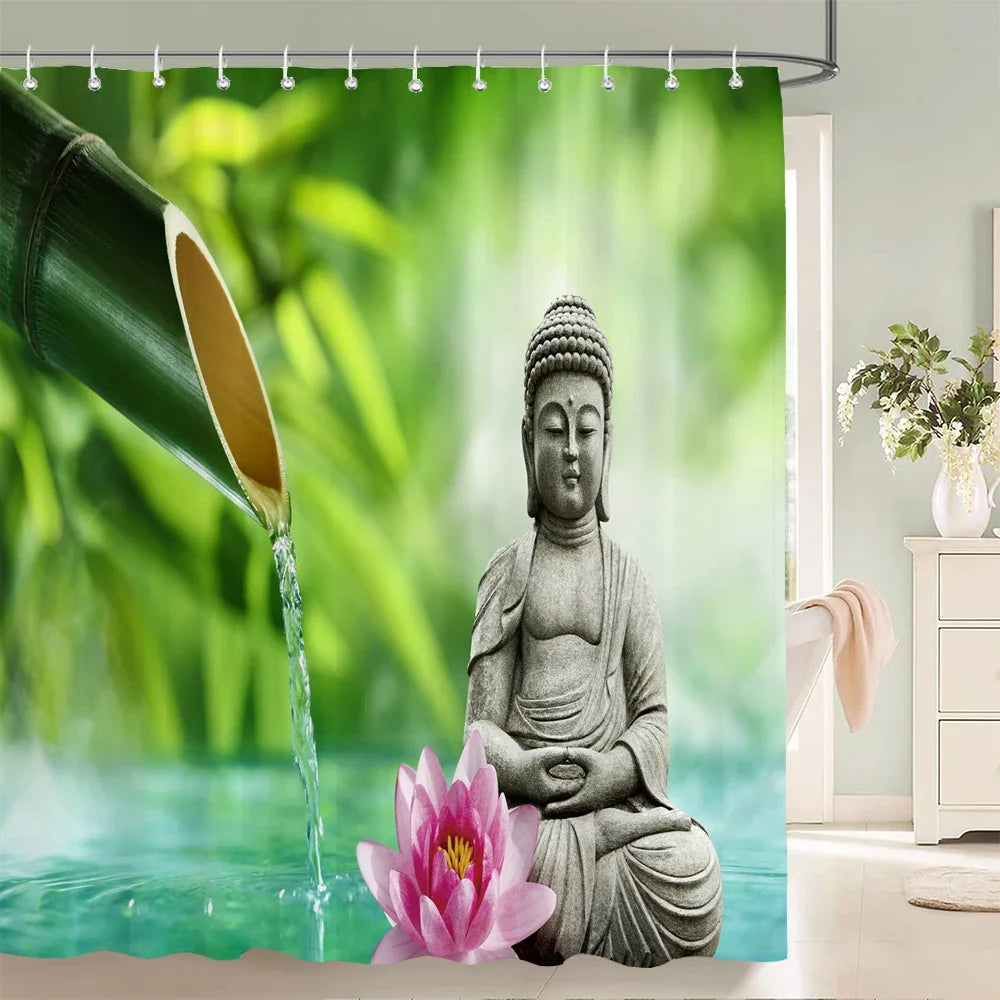 Rideau de douche bouddha et lotus