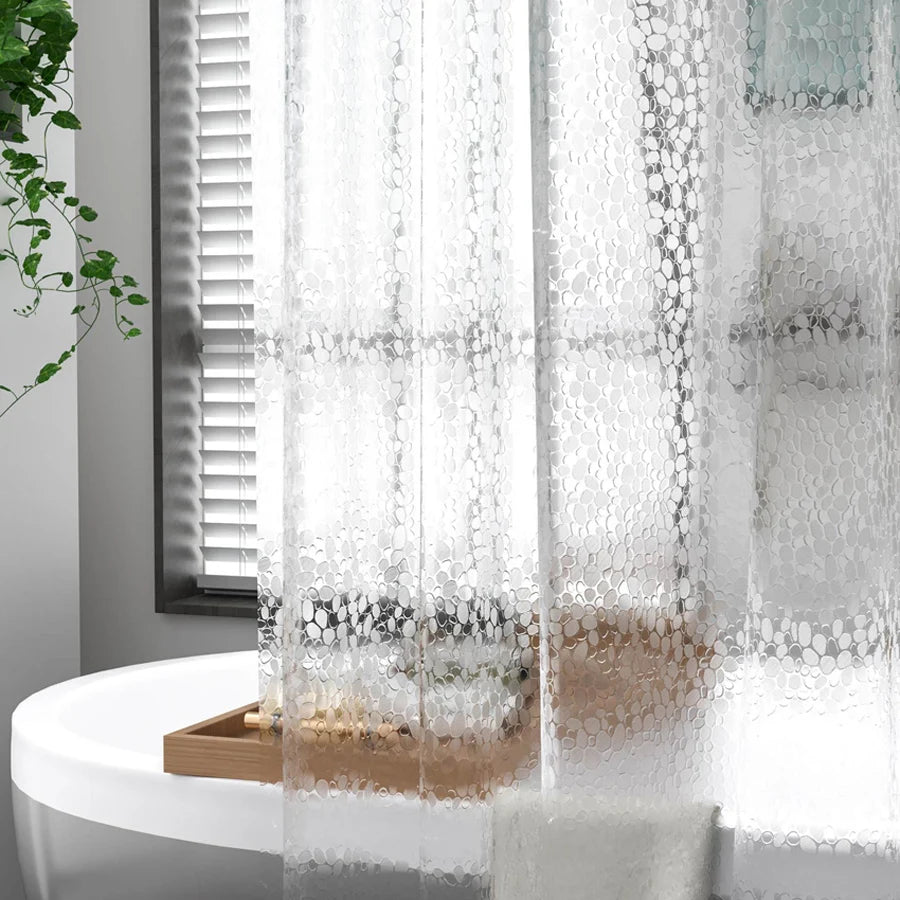 Rideau de douche transparent effet galets
