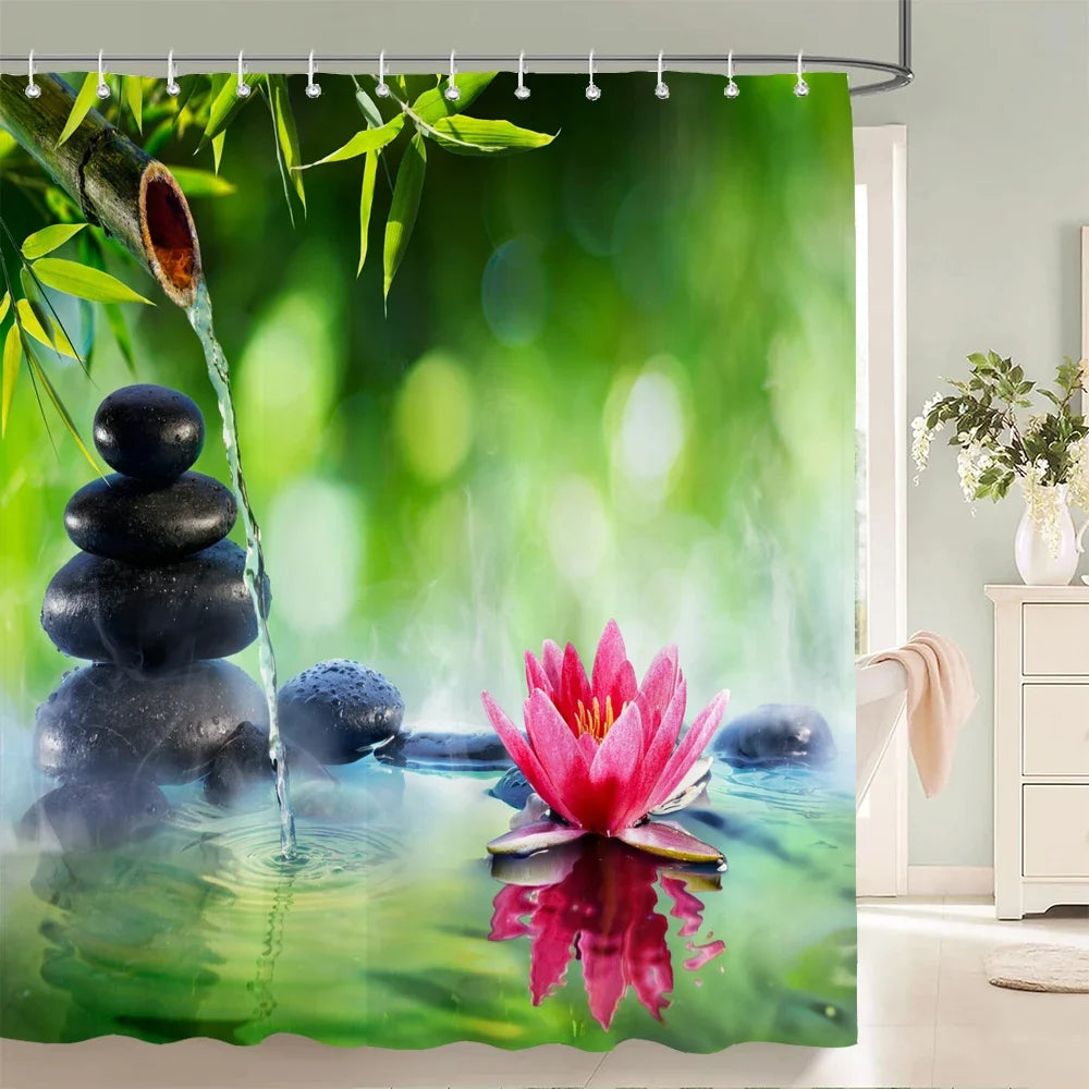 Rideau de douche lotus et galets