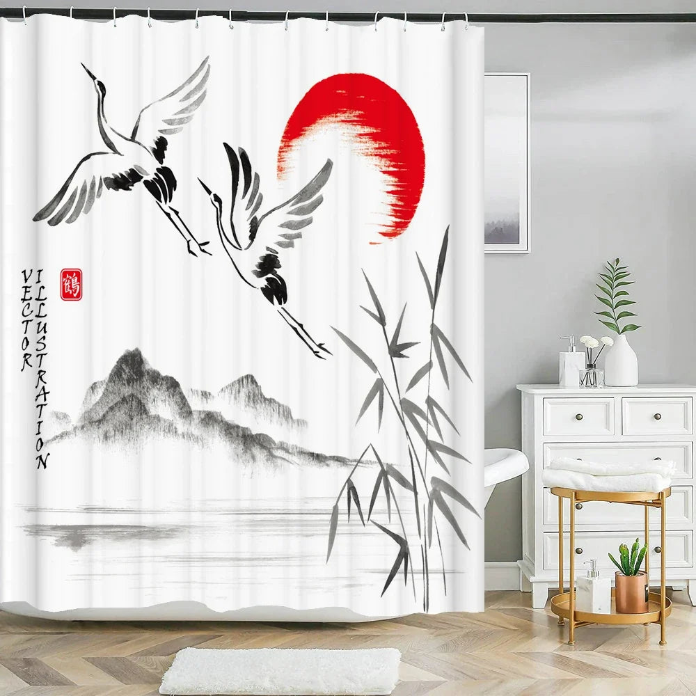 Rideau de douche grues japonaises