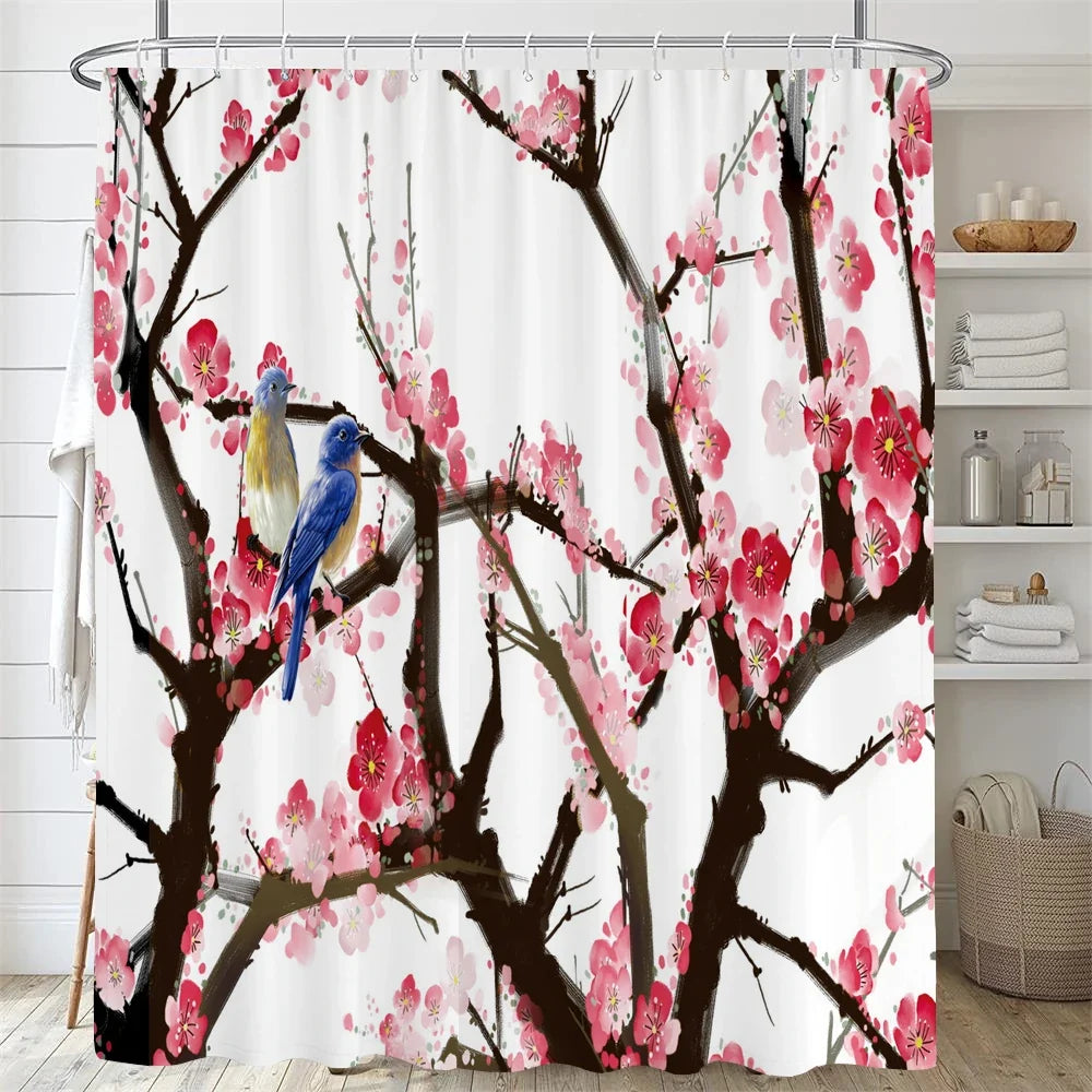 Rideau de douche cerisiers roses en fleurs