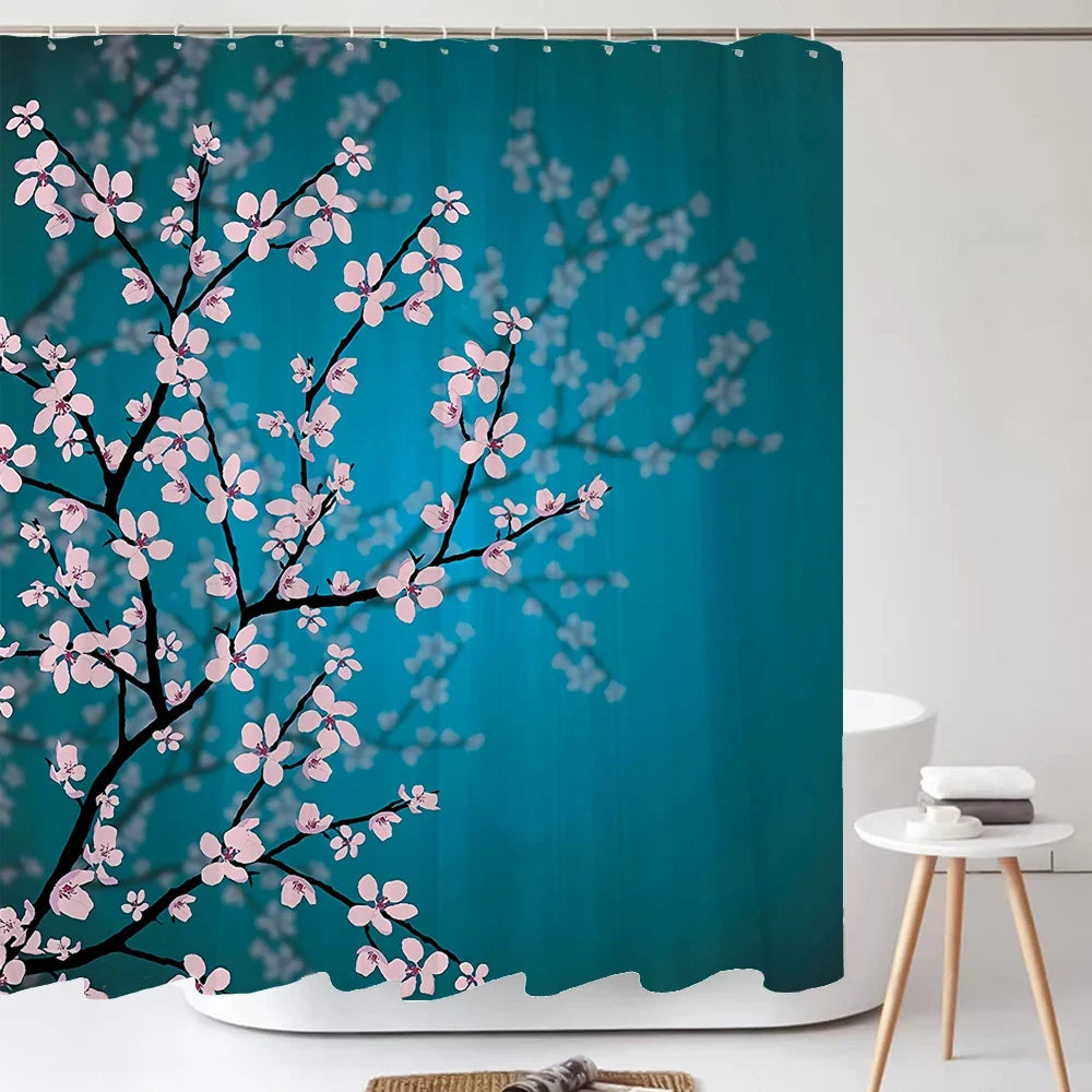 Rideau de douche cerisier japonais bleu