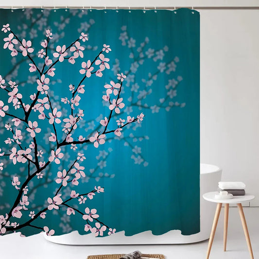 Rideau de douche cerisier japonais bleu