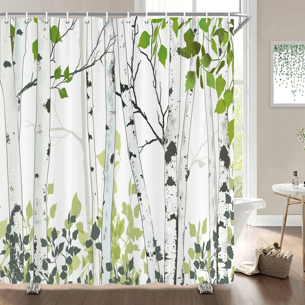 Rideau de douche bouleaux verts