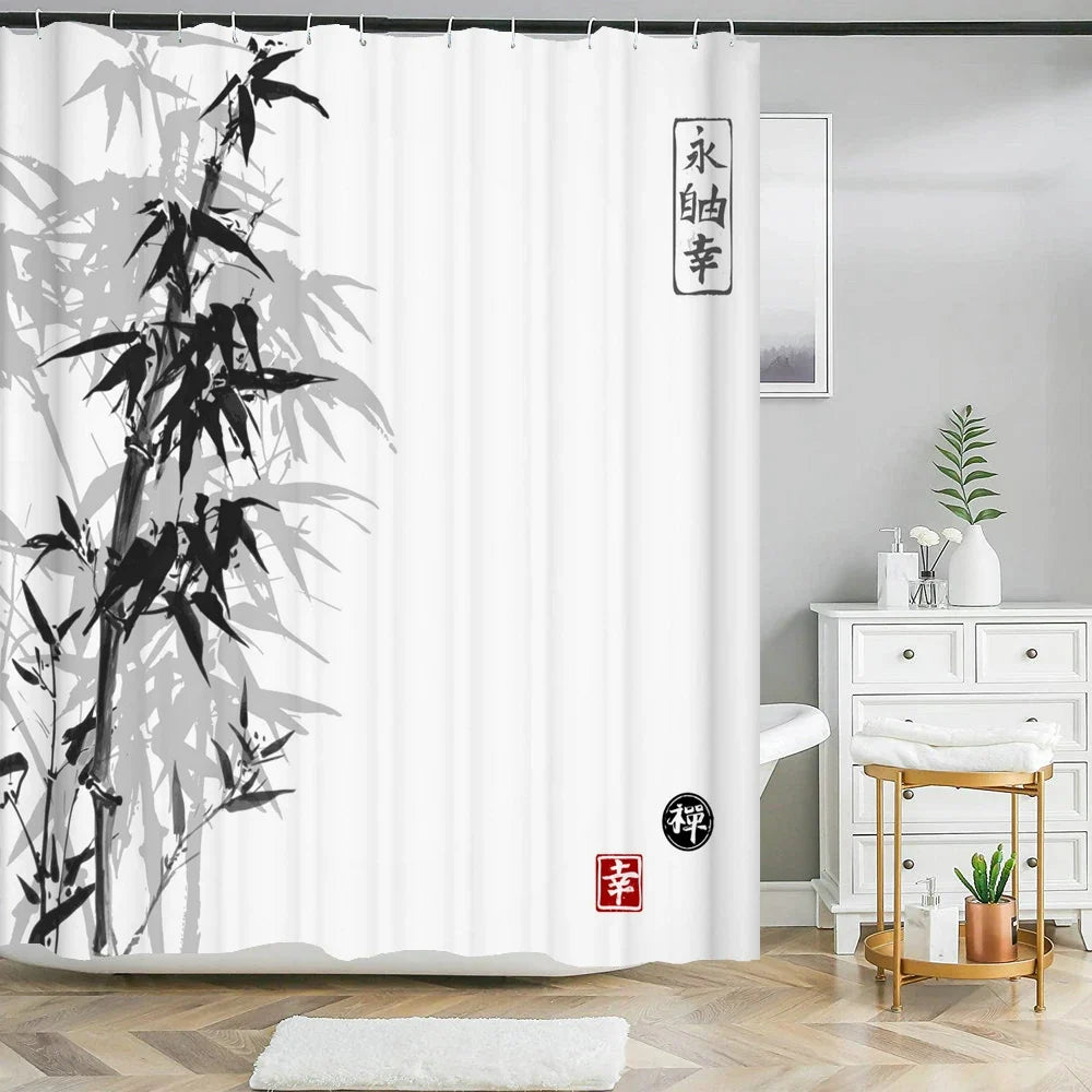 Rideau de douche bambou noir japonais