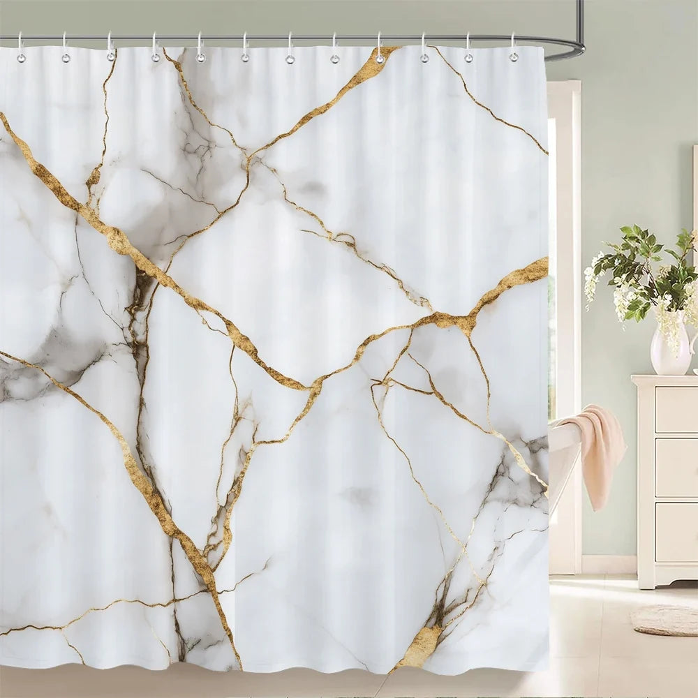 Rideau de douche marbre blanc veiné d'or