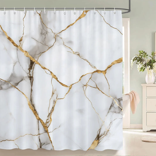 Rideau de douche marbre blanc veiné d'or