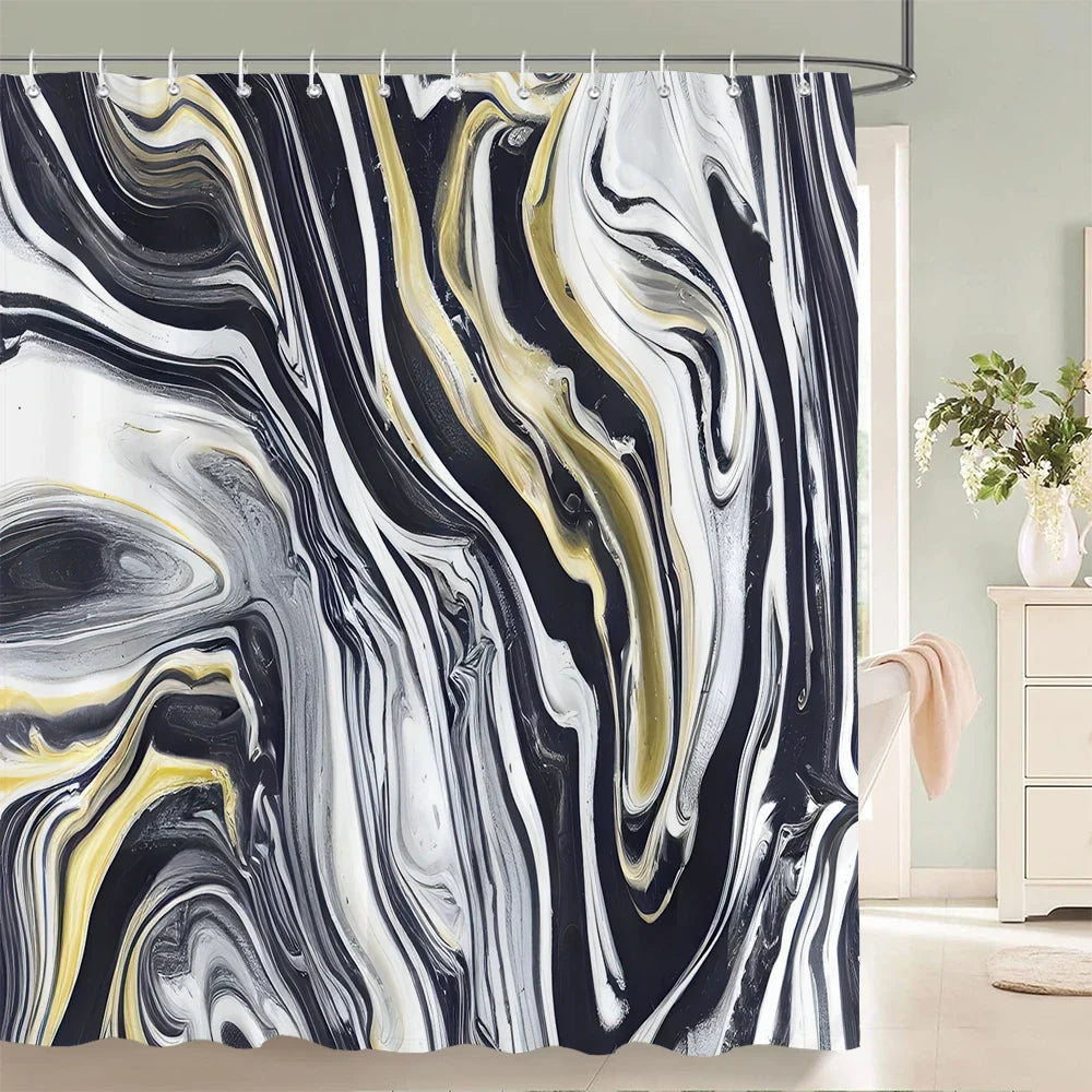Rideau de douche marbre noir blanc et or fluide