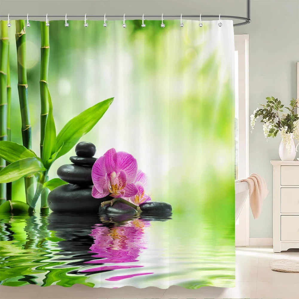 Rideau de douche orchidée et galets
