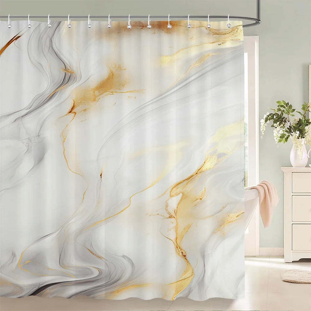 Rideau de douche peinture fluide blanc et doré