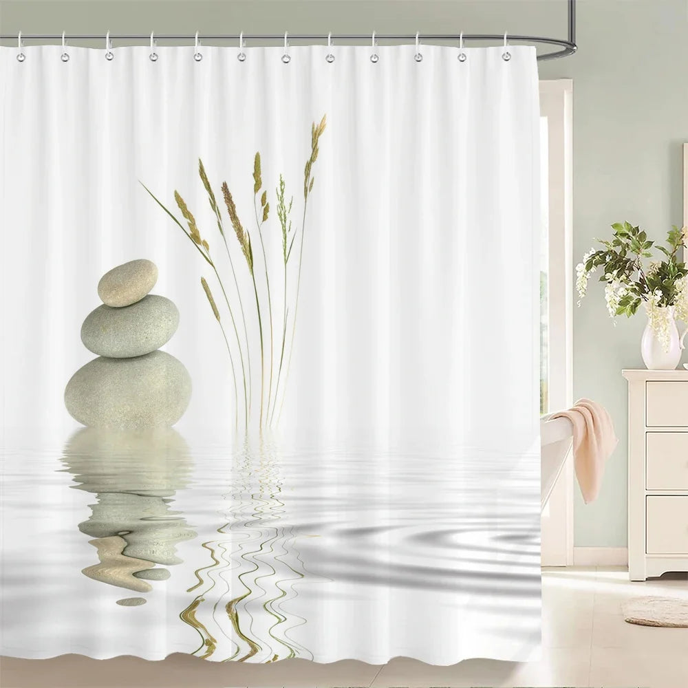 Rideau de douche galets et roseaux