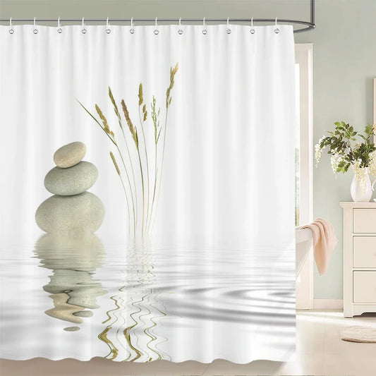 Rideau de douche galets et roseaux
