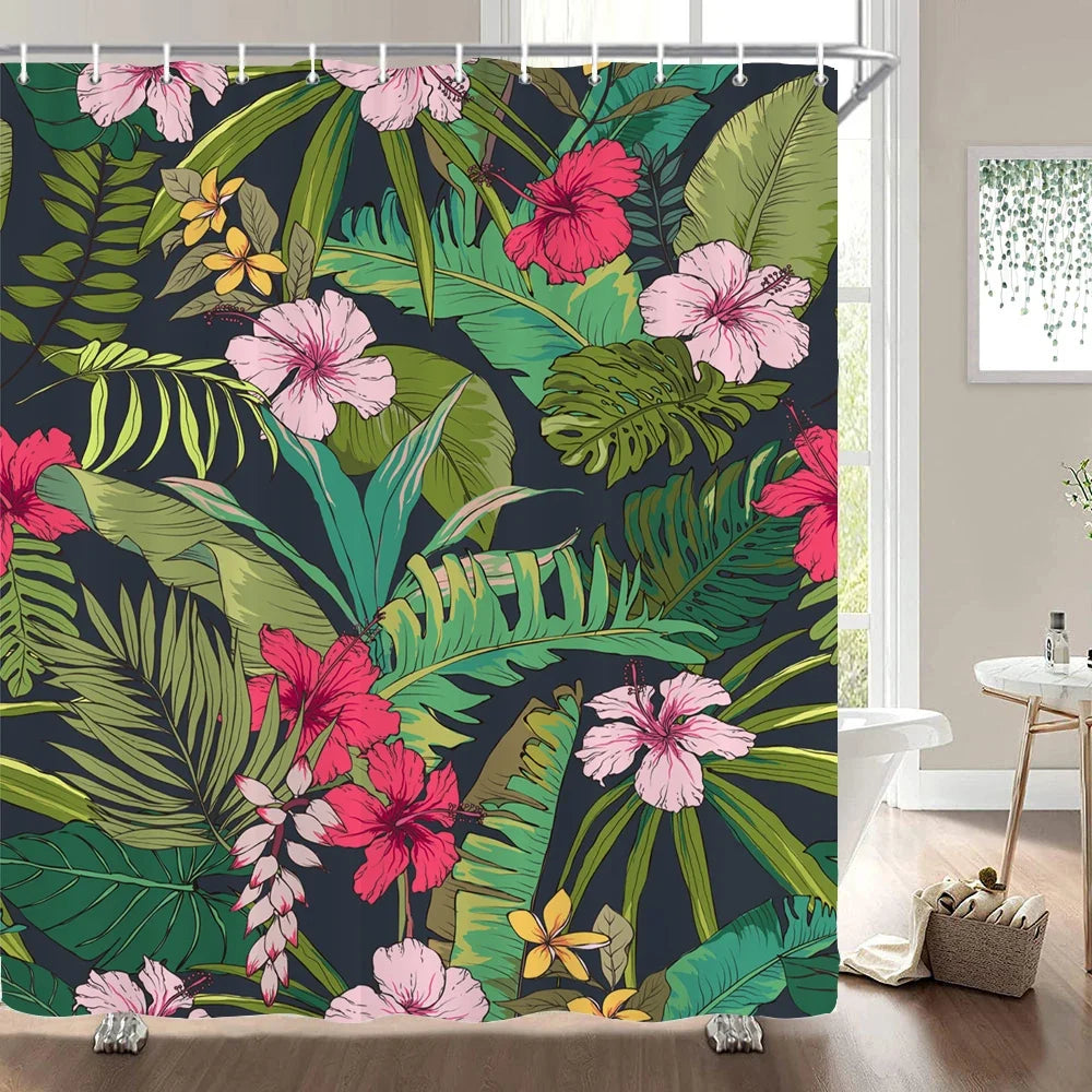 Rideau de douche fleurs tropicales