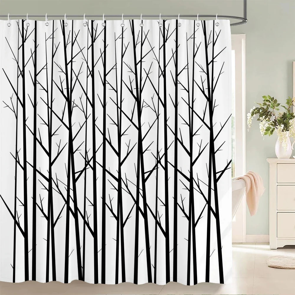 Rideau de douche forêt graphique noire